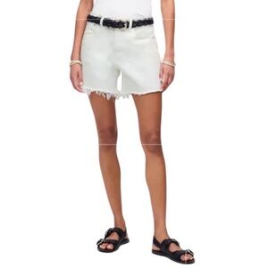 NEW MADEWELL The Brynn Long Short in White Rigid Denim Raw Hem Low Slung Size 32